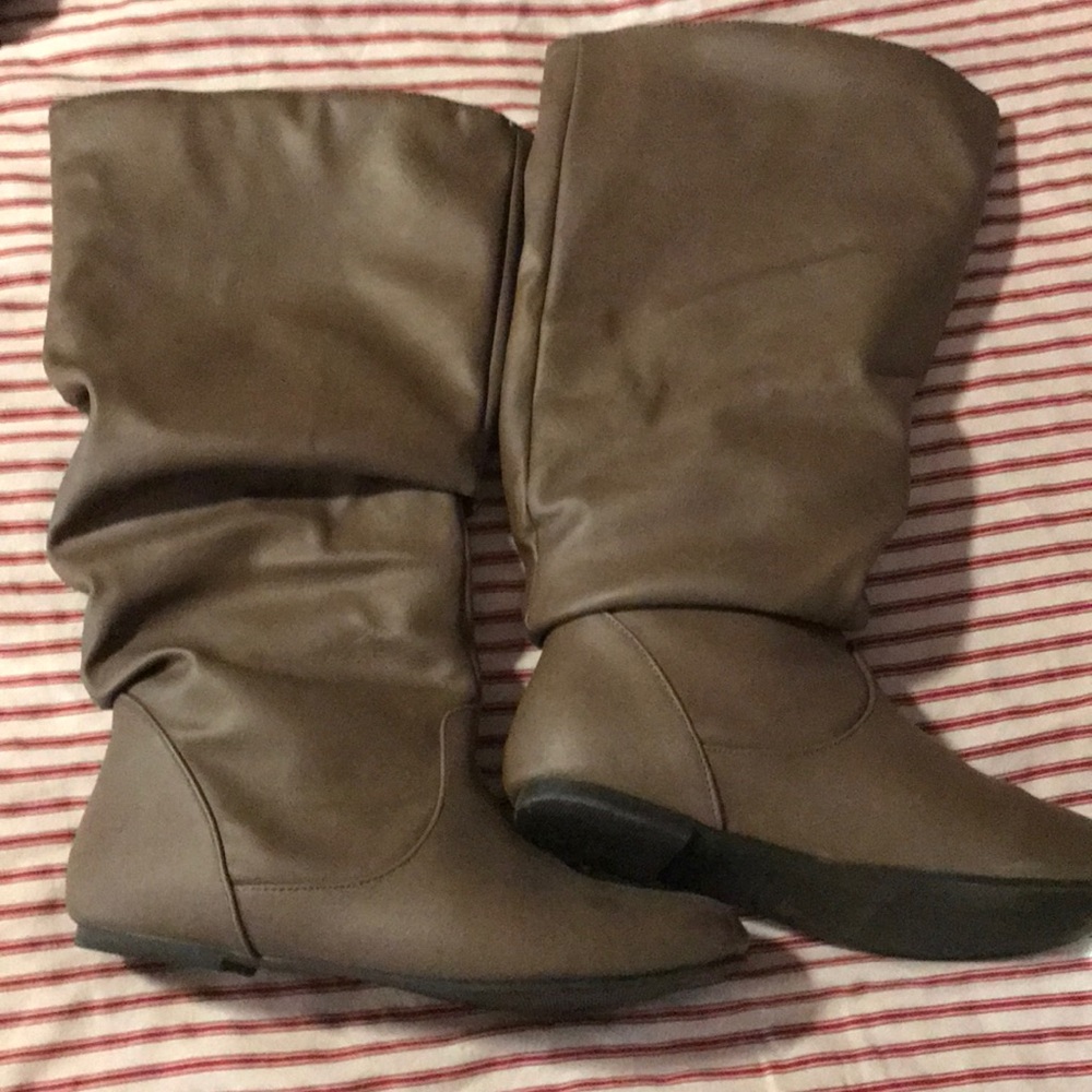 Taupe wide calf slouch boot